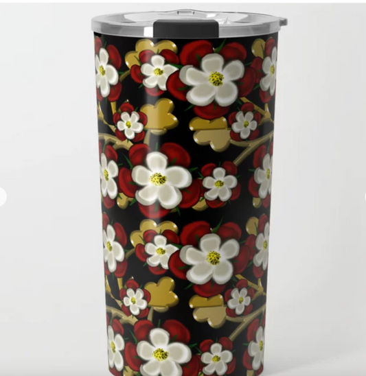 Just Sold! Tudor Roses on Black Travel Mug on My Society 6 Store