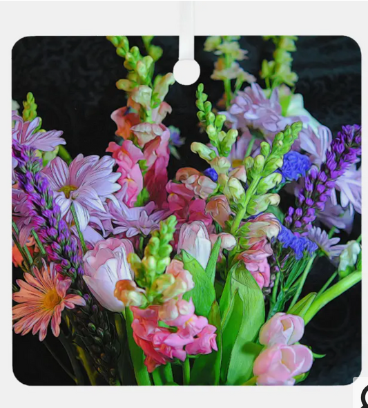 Just Sold! Pink and Purple Mixed Flowers Ornament on My Zazzle store