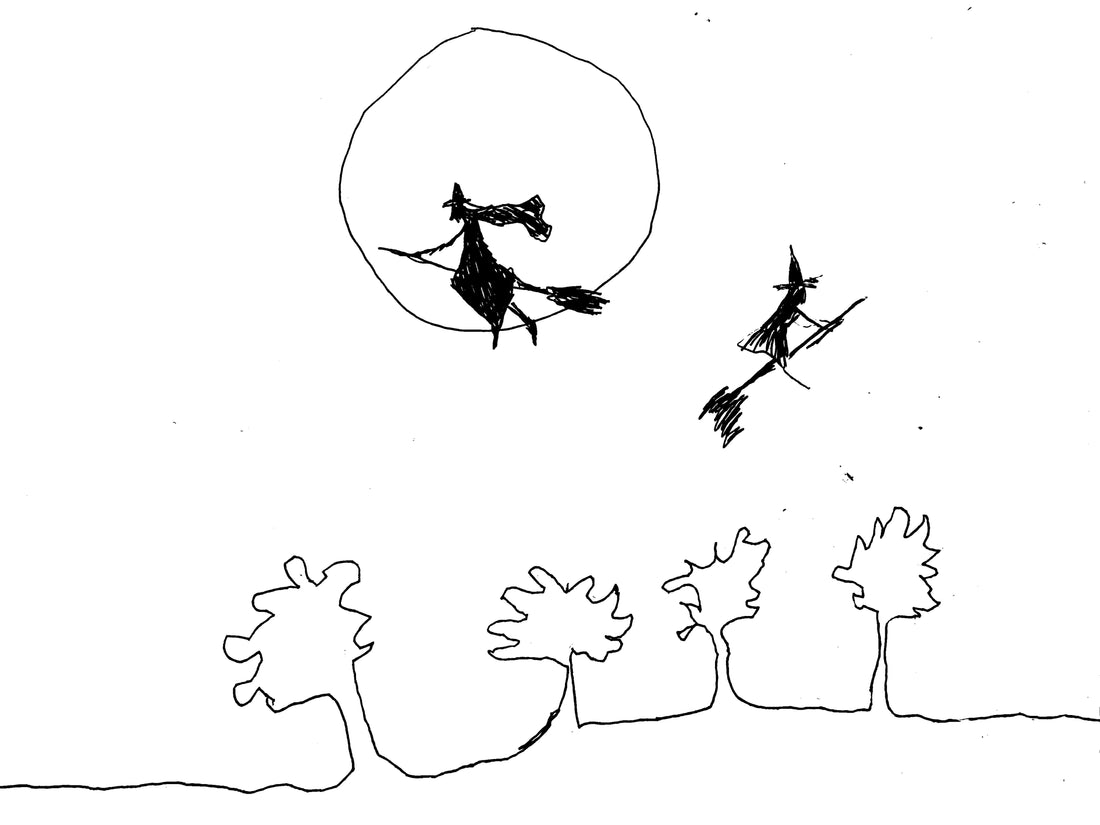 Minimalist Folk Sky Full of Witches Drawing