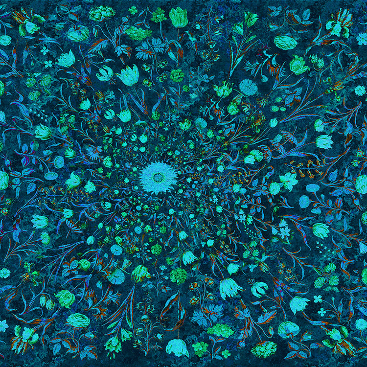 Blue Green Medieval Flowers