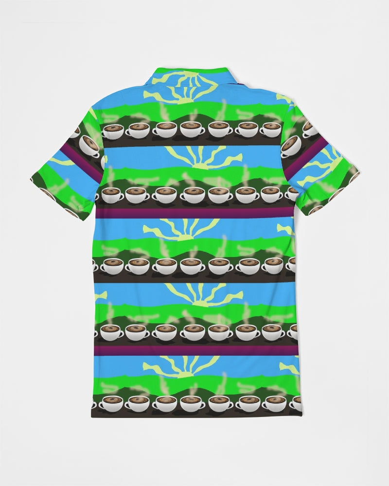 Coffee Morning Pattern Men's All-Over Print Slim Fit Short Sleeve Polo