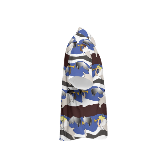 Angels Pattern Women's Short-Sleeve Button-Up Shirt-Cotton Feel