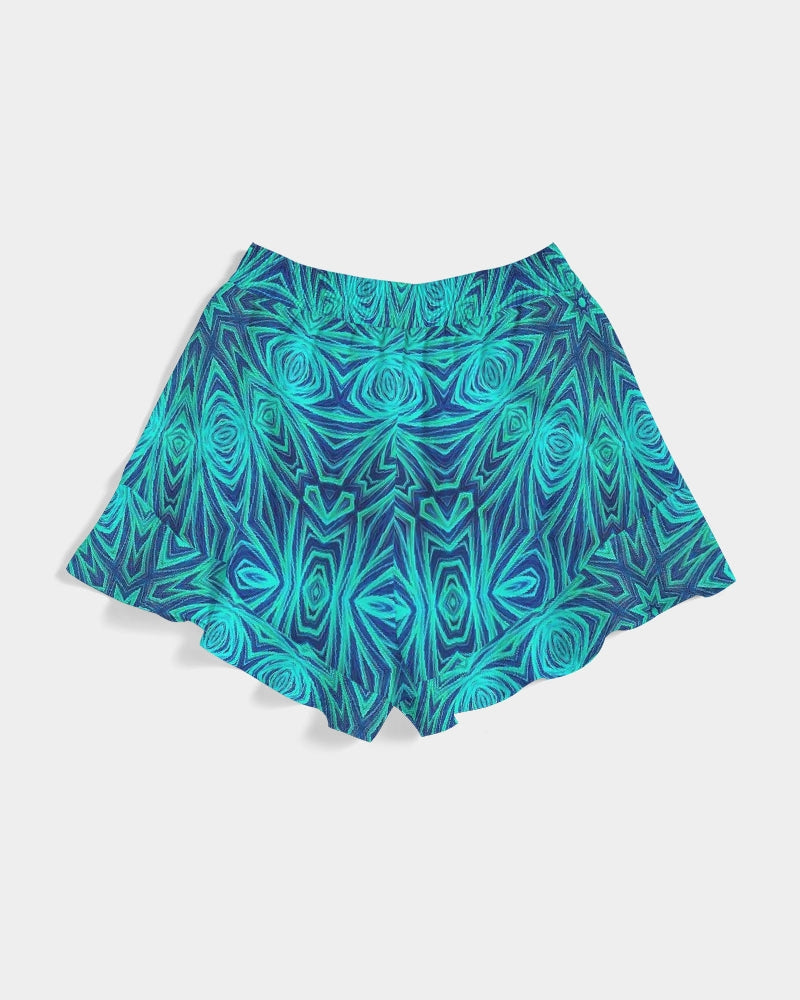 Blue Ice Kaleidoscope Women's All-Over Print Ruffle Shorts