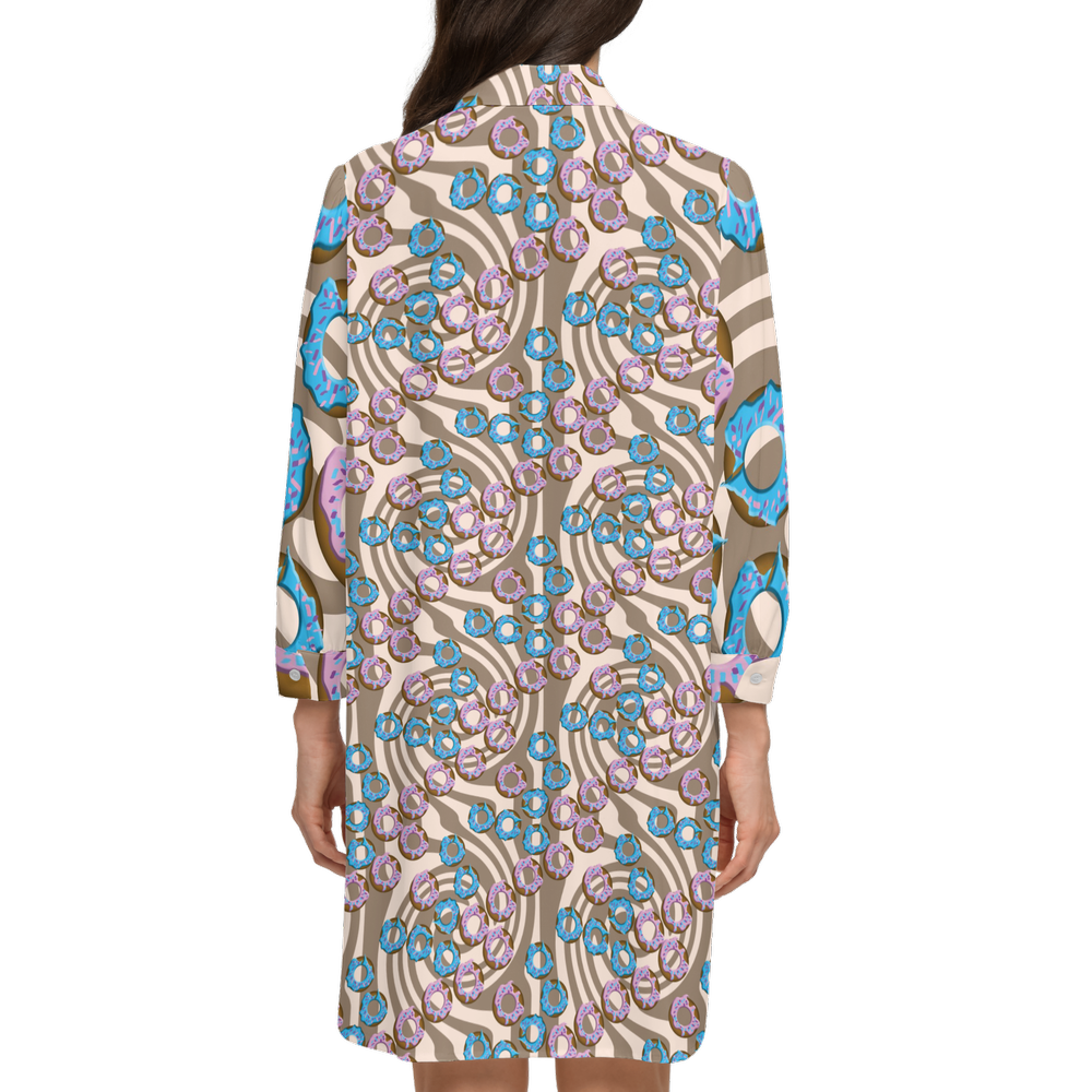 Donuts Women's High-Low Long-Sleeve Hem Shirt Silky-like Elegance