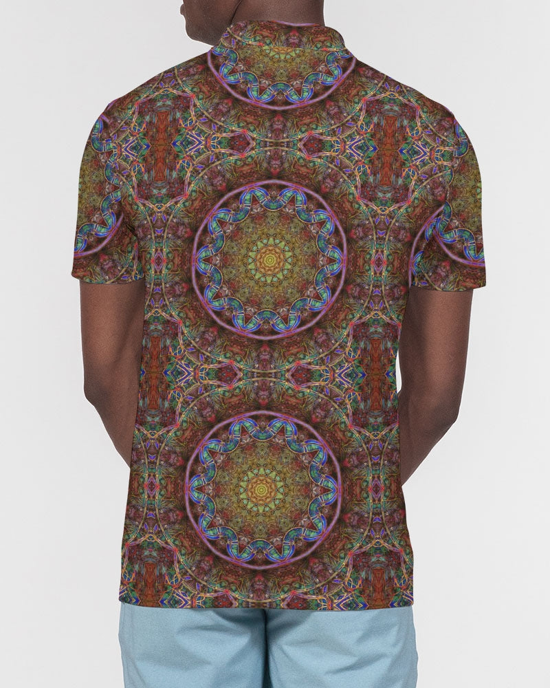 Blue Pink Windy Kaleidoscope Men's All-Over Print Slim Fit Short Sleeve Polo