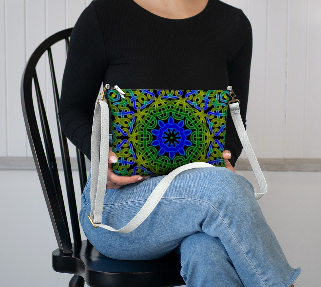 Blue Green Celtic Kaleidoscope Vegan Crossbody Purse