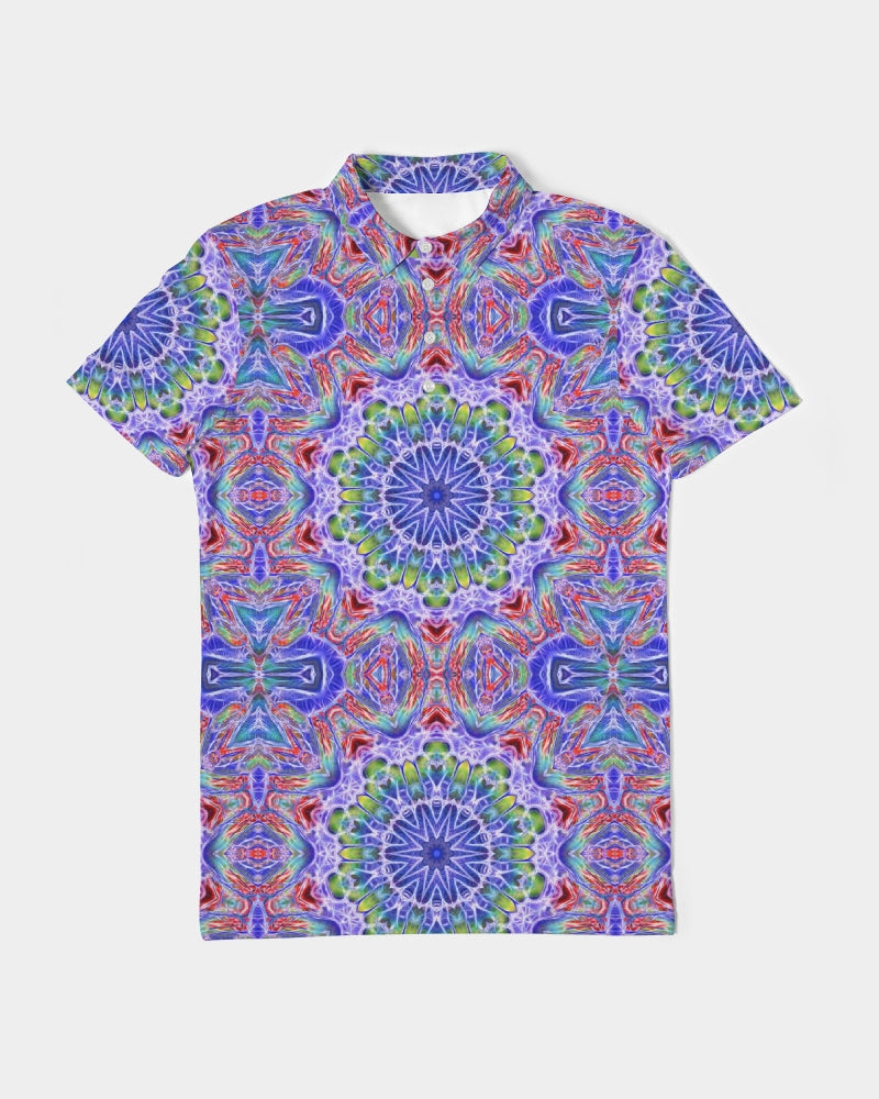 Blue Red Kaleidoscope Men's All-Over Print Slim Fit Short Sleeve Polo
