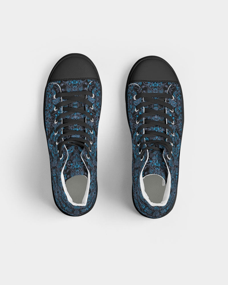 Blue Vines and Lace Women's Hightop Canvas Shoe - Black