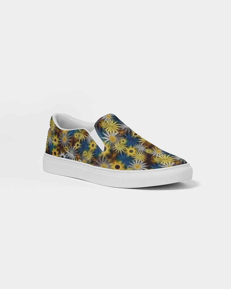 Blue and Yellow Glowing Daisies Women's Slip-On Canvas Shoe