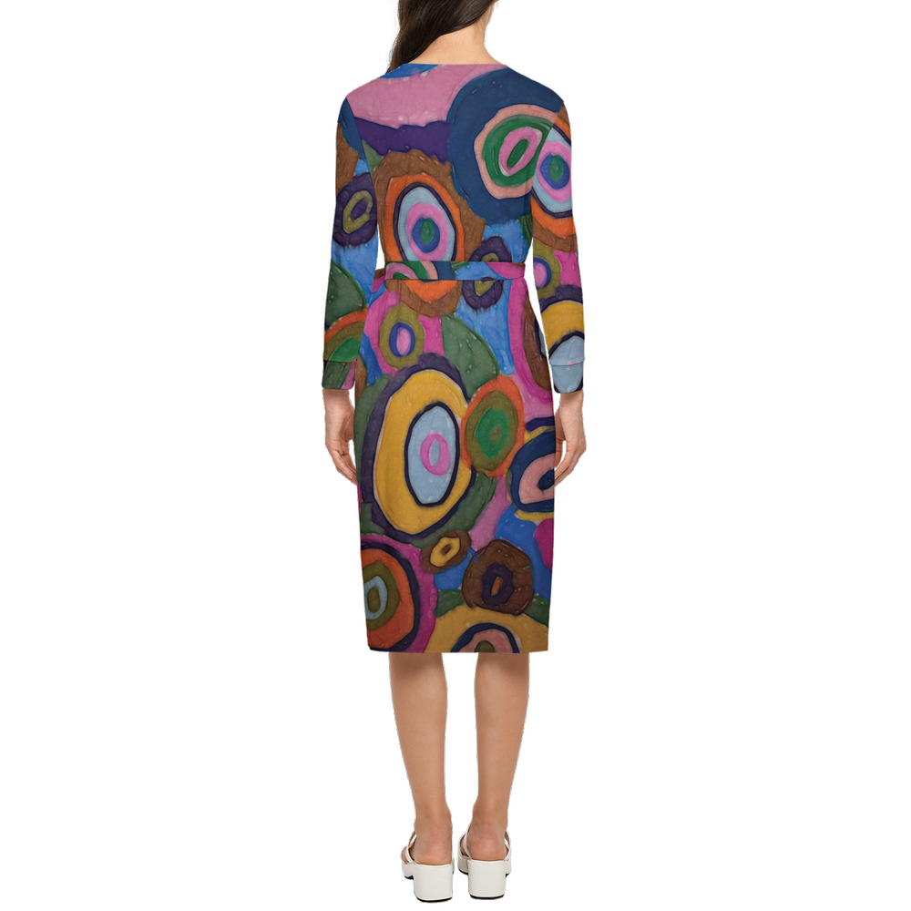 Warm Autumn Bubbles Women's ¾ Sleeve Wrap Dress-Heavy Knit