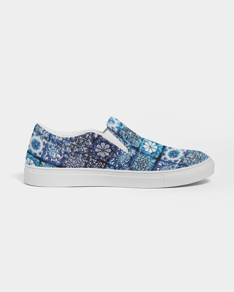 Blue Ice Crystals Motif Women's Slip-On Canvas Shoe