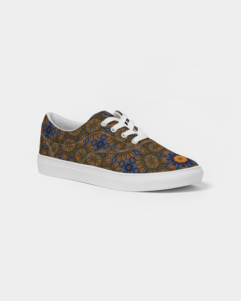 Blue and Yellow Sketch Kaleidoscope Women's Lace Up Canvas Shoe
