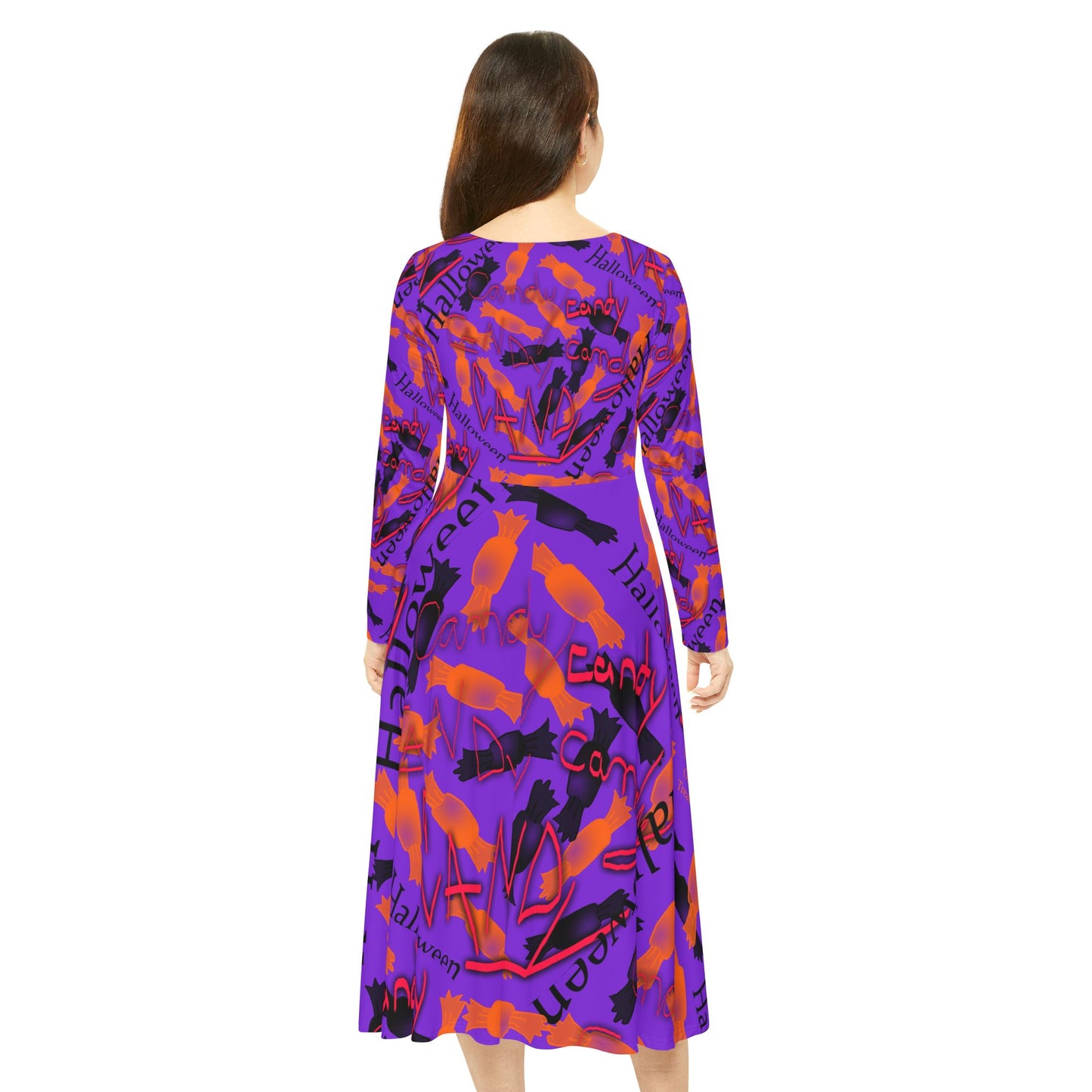 Halloween Candy Dance Dress, Women's Long Sleeve Dress, Spooky Party Wear, Candy-Themed Dress, Fall Fashion, Halloween Costume