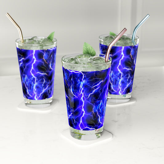Blue Lightning Pattern Pint Glass, 16oz