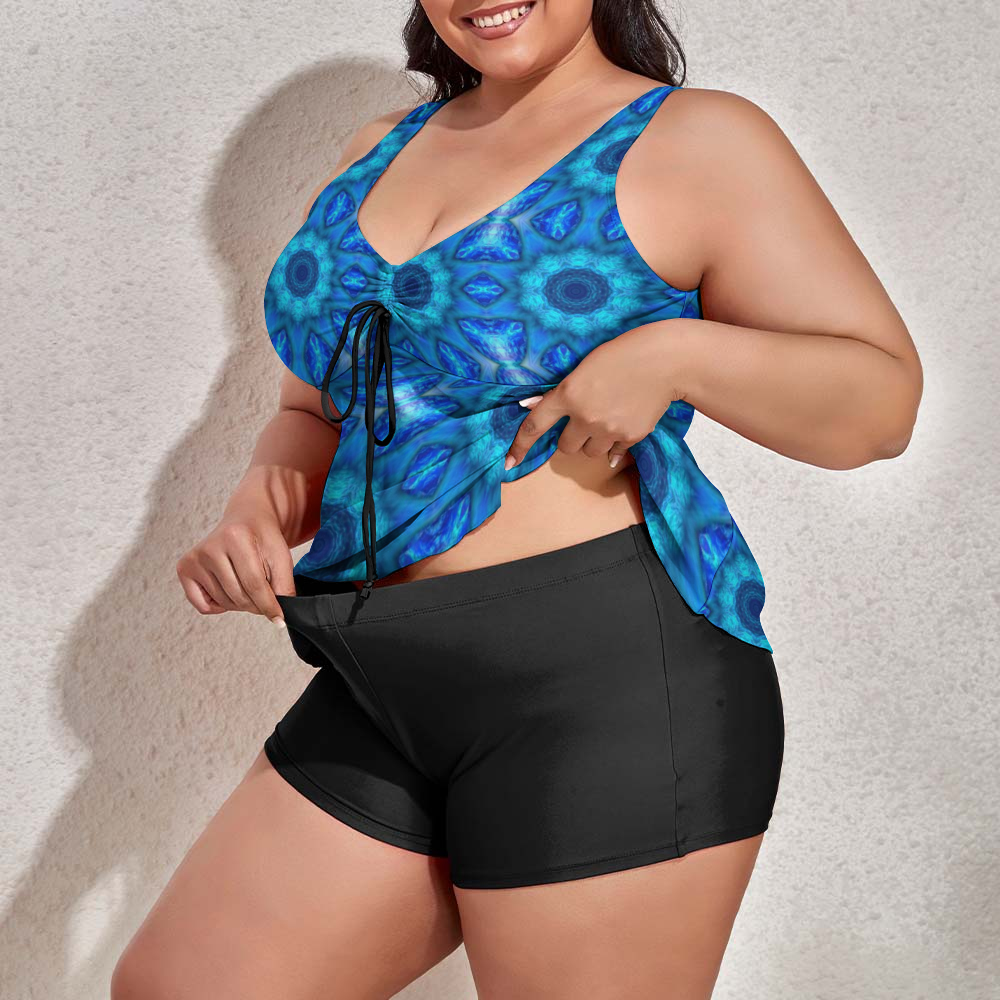 Blue Ocean Kaleidoscope Custom Women's Plus Size Two Piece Swimsuit Stylish Swimwear