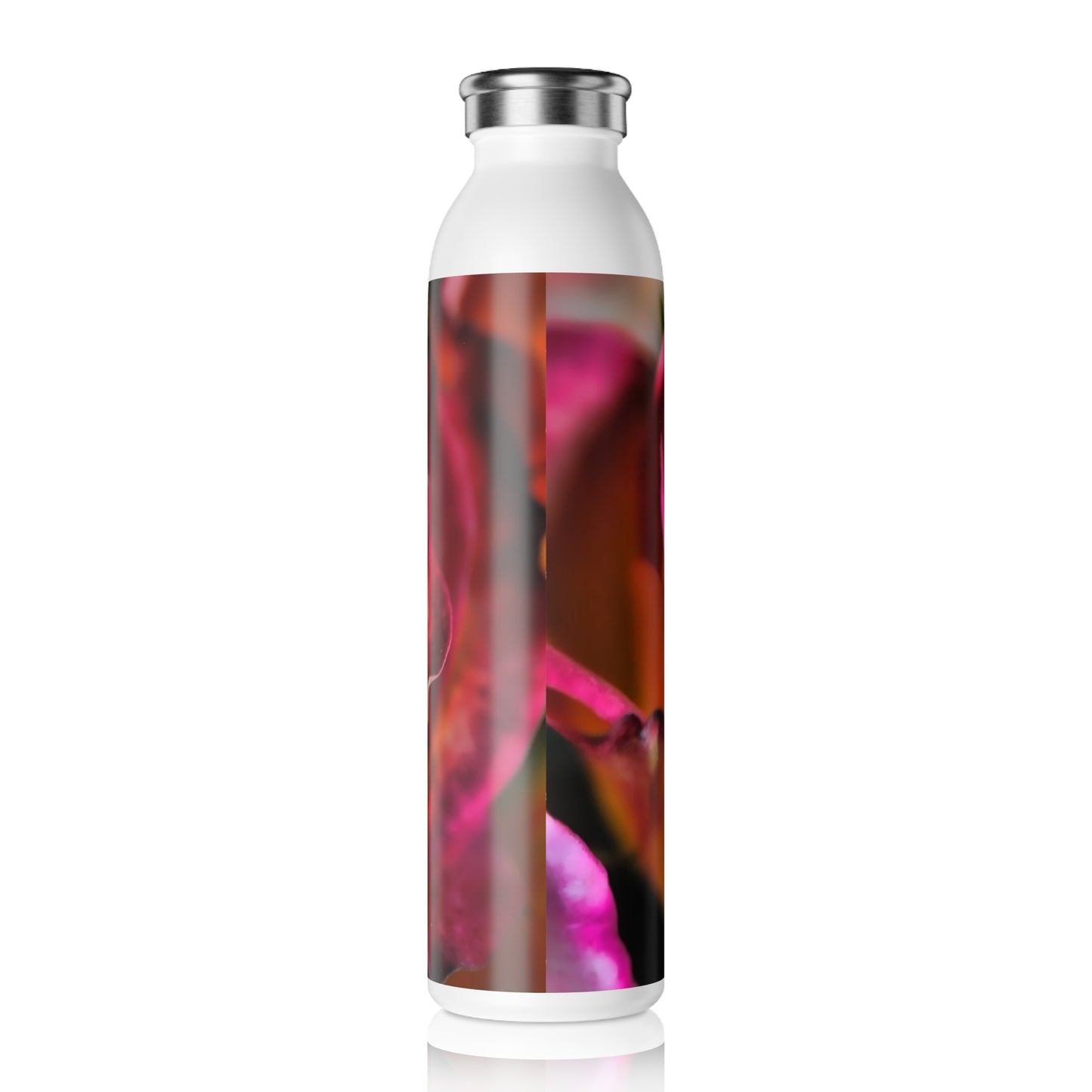 Pink and Orange Rose Slim Water Bottle - Elegant Rose Design, Perfect for Hydration, Fitness, Travel, Gifts