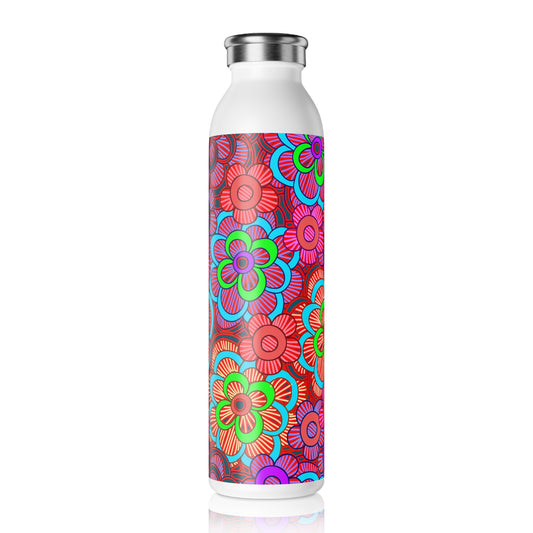 Slim Water Bottle — Colorful Retro Floral Stainless Steel Bottle