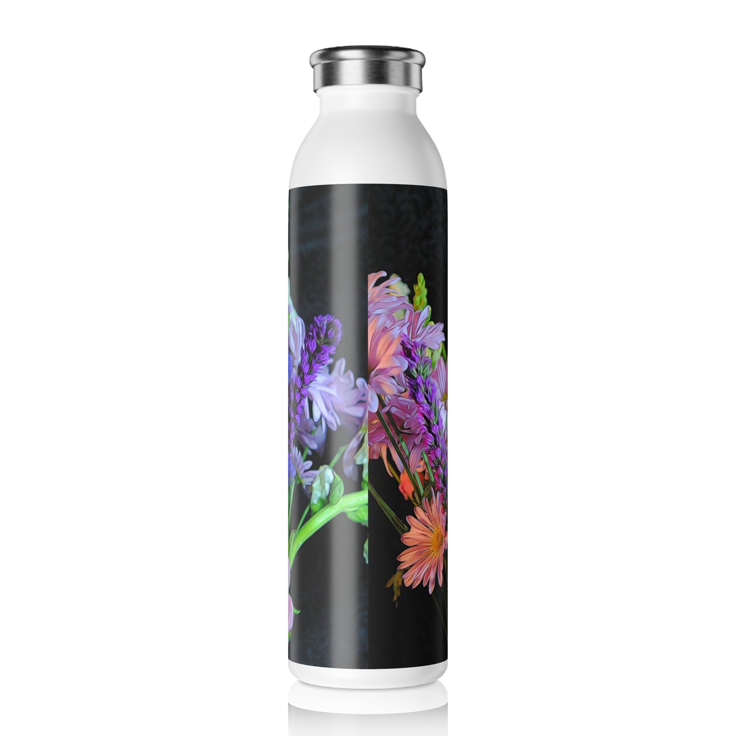Pink Flower Bouquet Slim Water Bottle – Pink & Lavender Garden Design