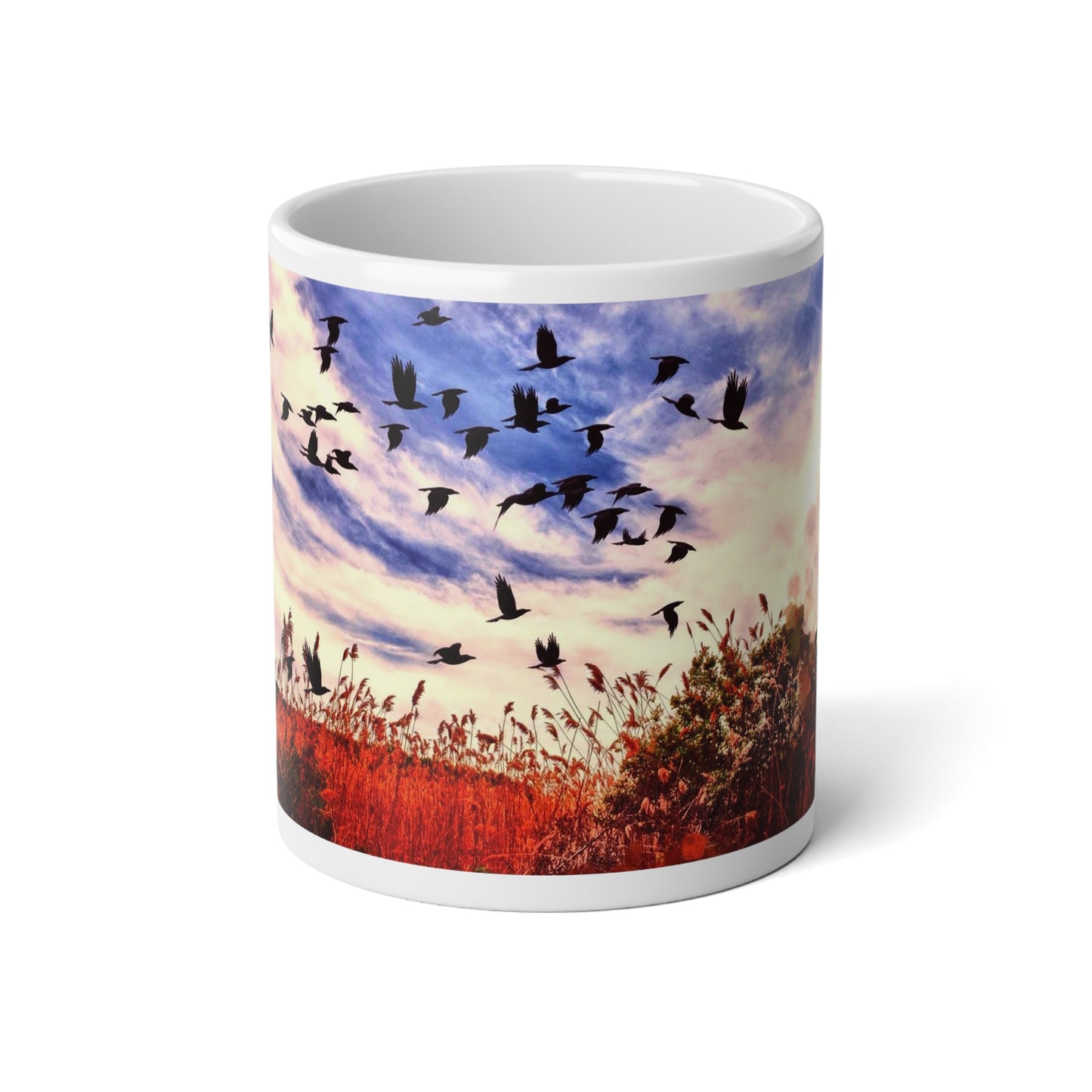 Birds Over a Field Jumbo Mug - 20oz Coffee Cup, Bird and Sky Design, Perfect for Nature Lovers, Home Decor, Gifting, Coffee Lover's Mug