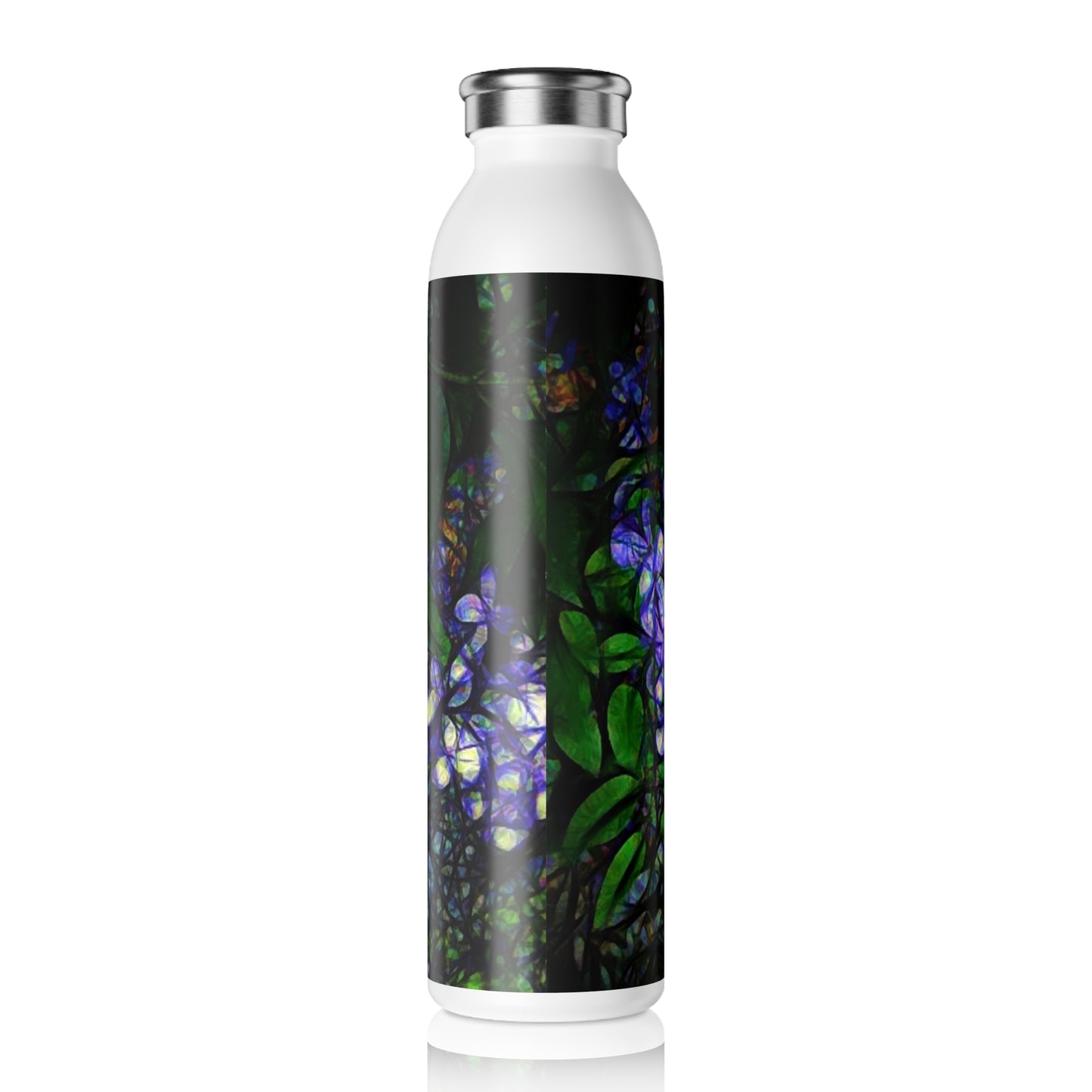Lilac Abstract Slim Water Bottle, Eco-Friendly Travel Tumbler, Reusable Sports Bottle, Gift for Her, Hydration Flask, Nature Lover's Gift