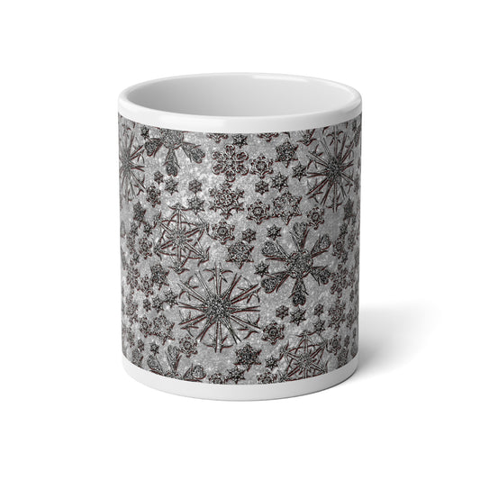 20oz Jumbo Mug — Vintage Metallic Snowflake Pattern Holiday Coffee Cup