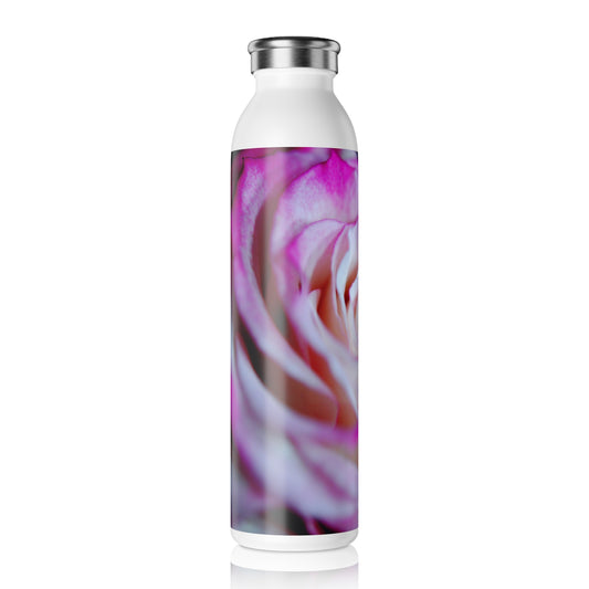 Slim Water Bottle — Pink Tea Rose Floral Stainless Steel Bottle
