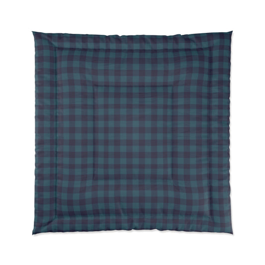 Navy Teal Buffalo Plaid Comforter – Cozy Rustic Bedding for Cabin & Bedroom