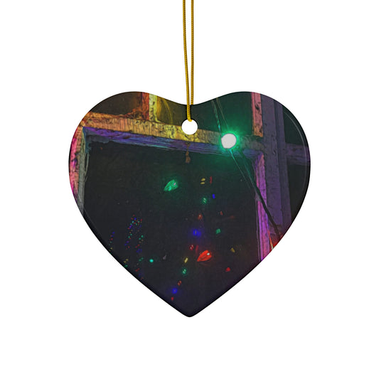 Ceramic Ornament - Festive Colorful String Lights Holiday Decoration (Round)