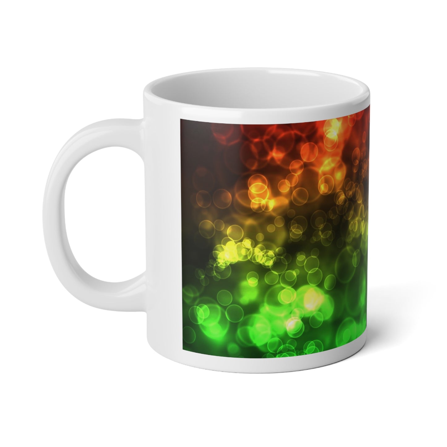 20oz Jumbo Mug — Rasta Glow Bokeh Coffee Cup (Red, Yellow, Green)
