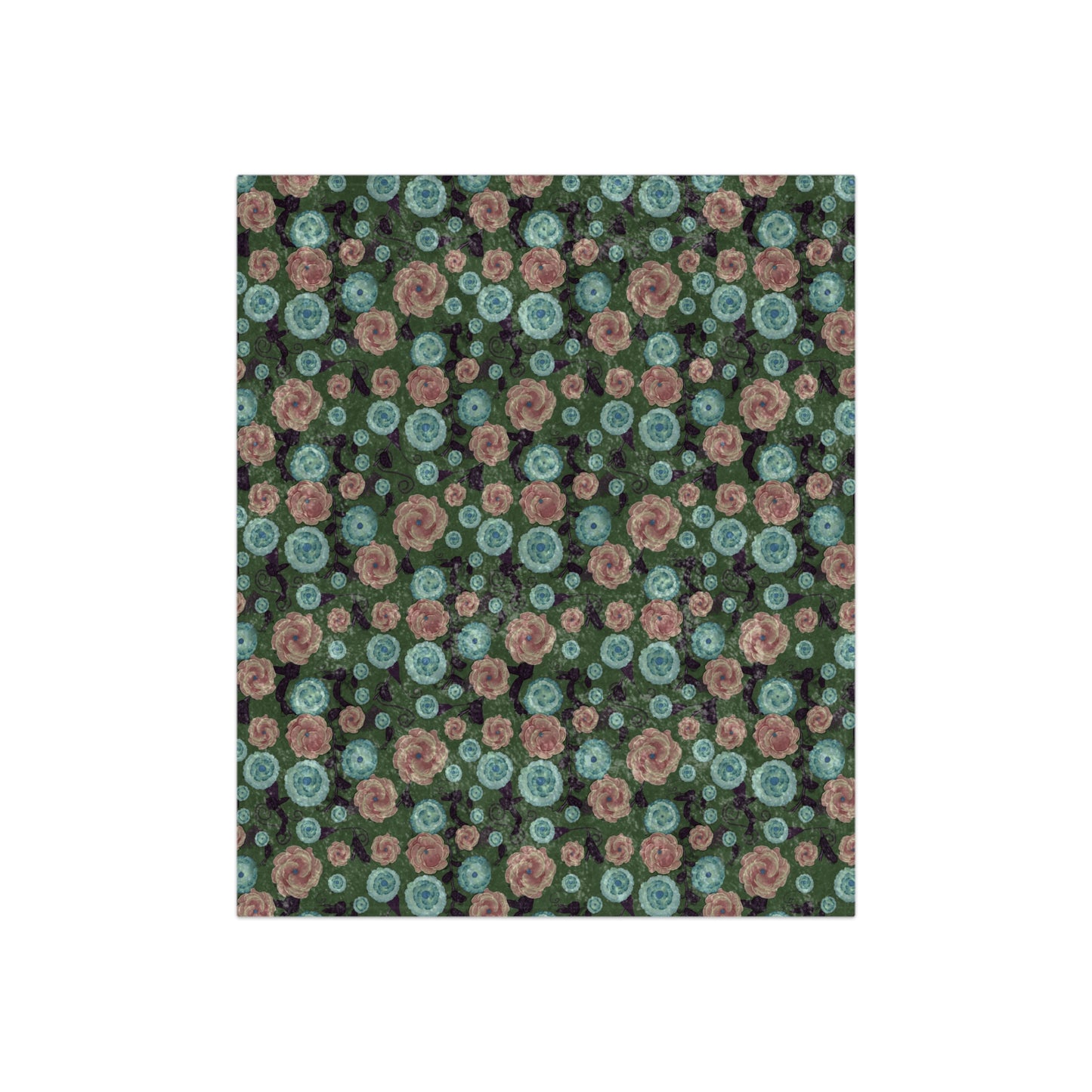 Earthy Peach and Turquoise Flower Pattern Crushed Velvet Blanket