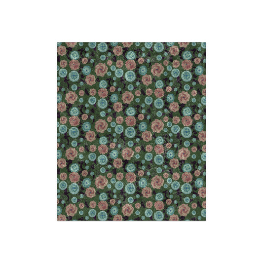 Earthy Peach and Turquoise Flower Pattern Crushed Velvet Blanket