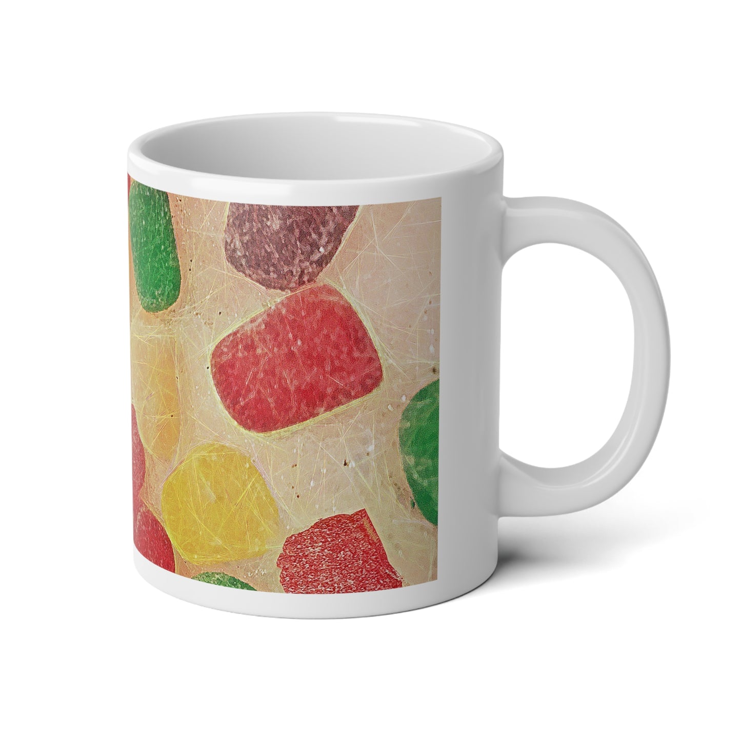 Candy Gumdrop Pattern Jumbo Mug — 20oz Colorful Gummy Candy Ceramic Coffee Cup