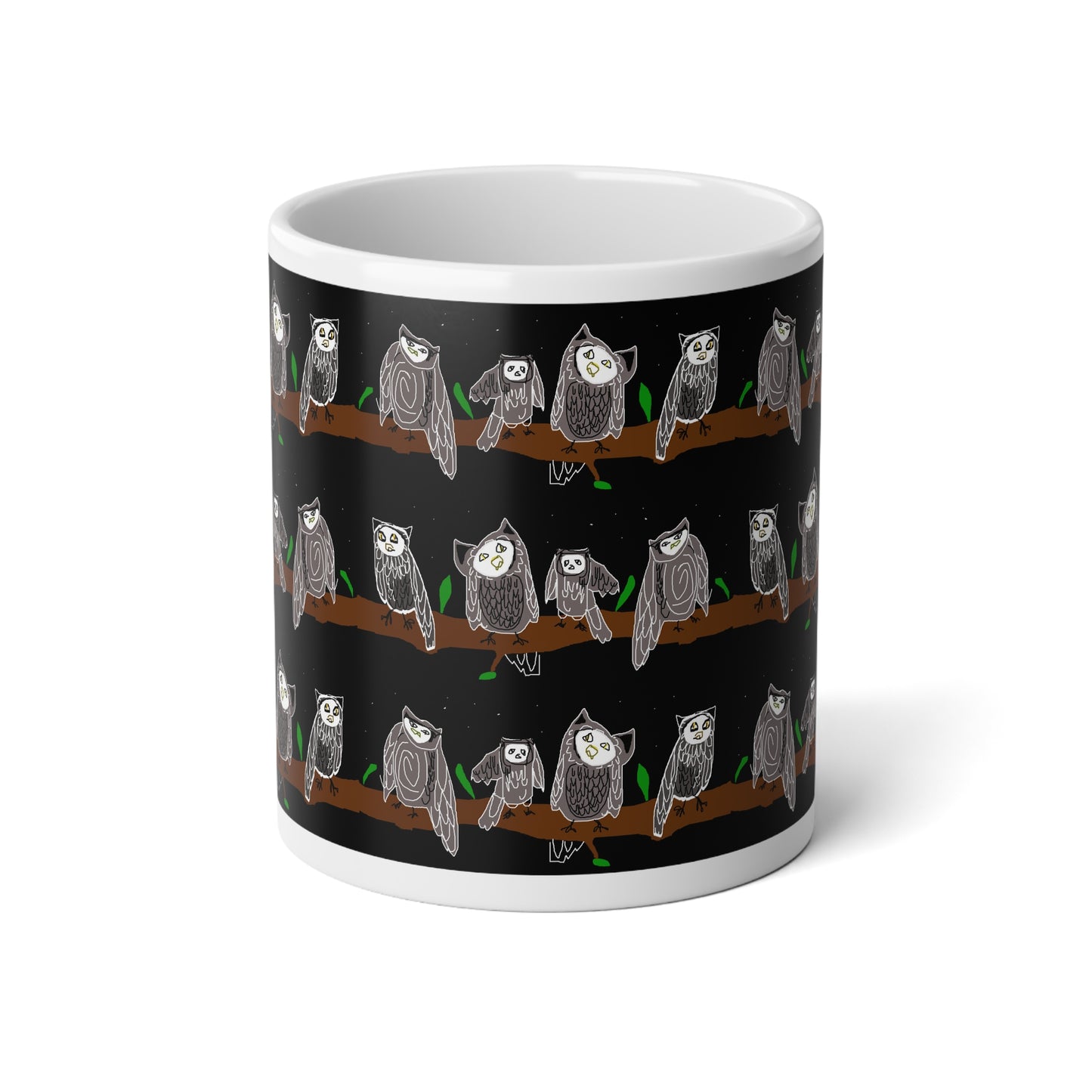 Whimsical Owl Jumbo Mug, 20oz Coffee Cup for Animal Lovers, Cute Gift for Birthdays, Cozy Mornings, Home Decor, Owl Enthusiasts