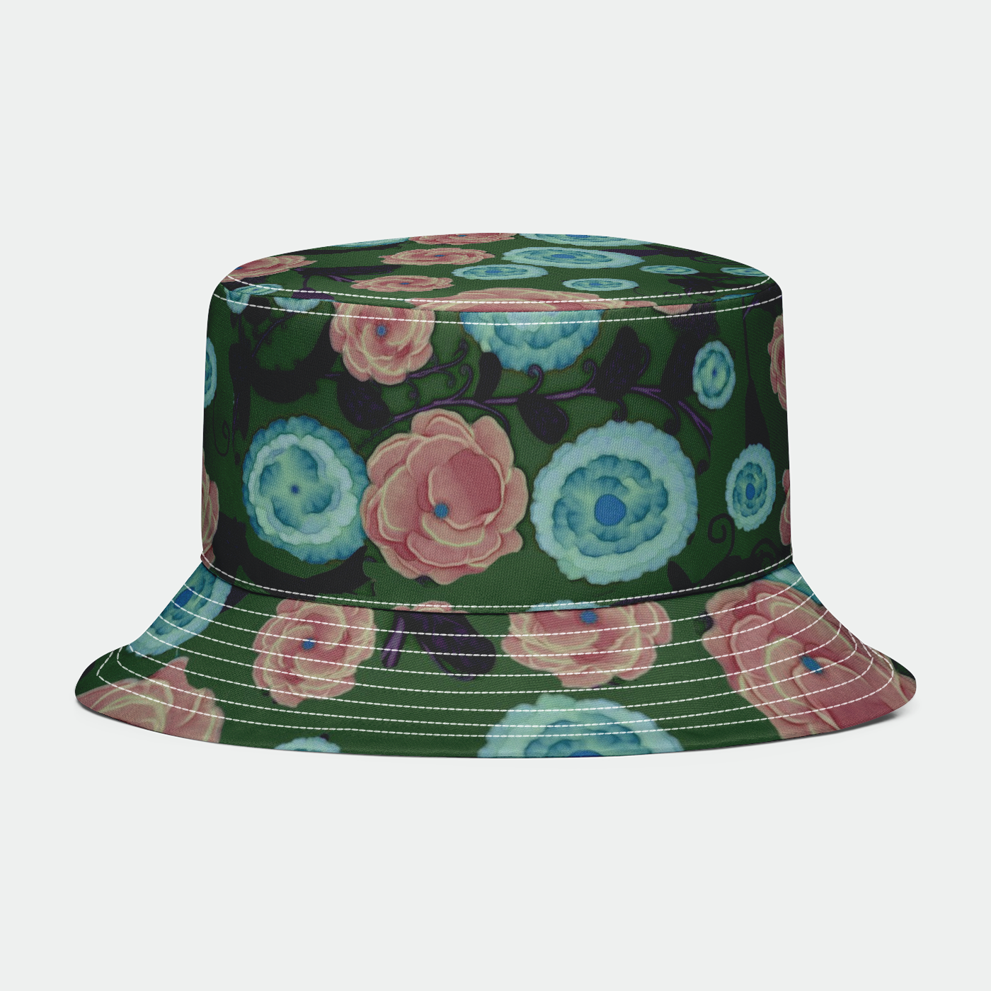 Earthy Peach Turquoise Floral Bucket Hat
