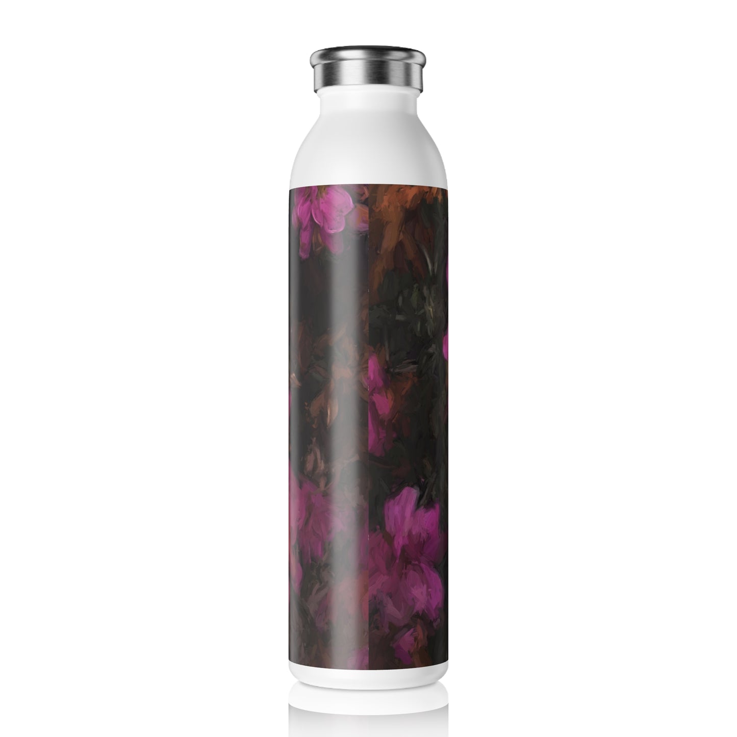 Floral Water Bottle — Slim Insulated Pink Mums Design