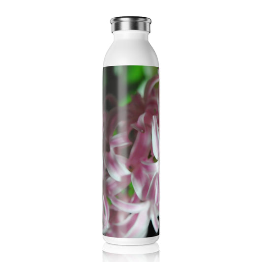 Slim Water Bottle with Pink Hyacinth Floral Photo — Slim Stainless Floral Water Bottle