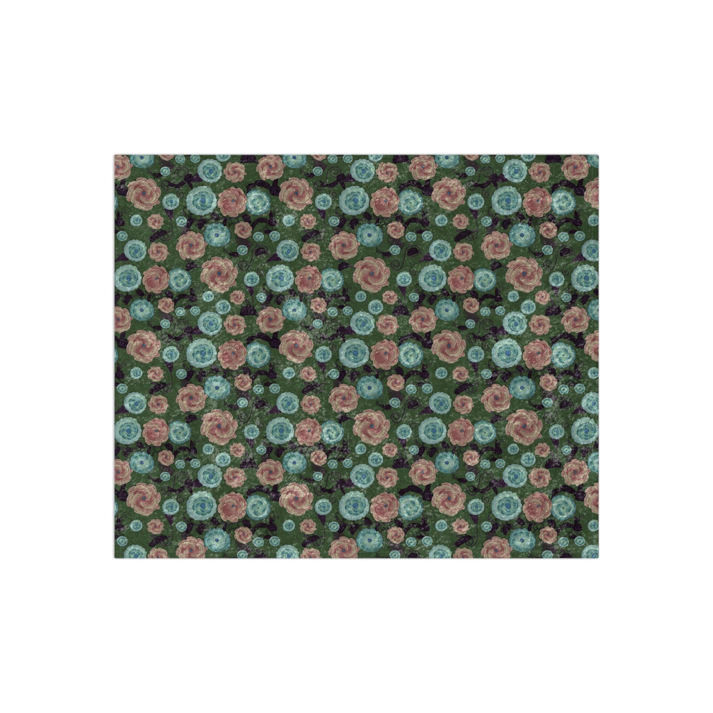 Earthy Peach and Turquoise Flower Pattern Crushed Velvet Blanket