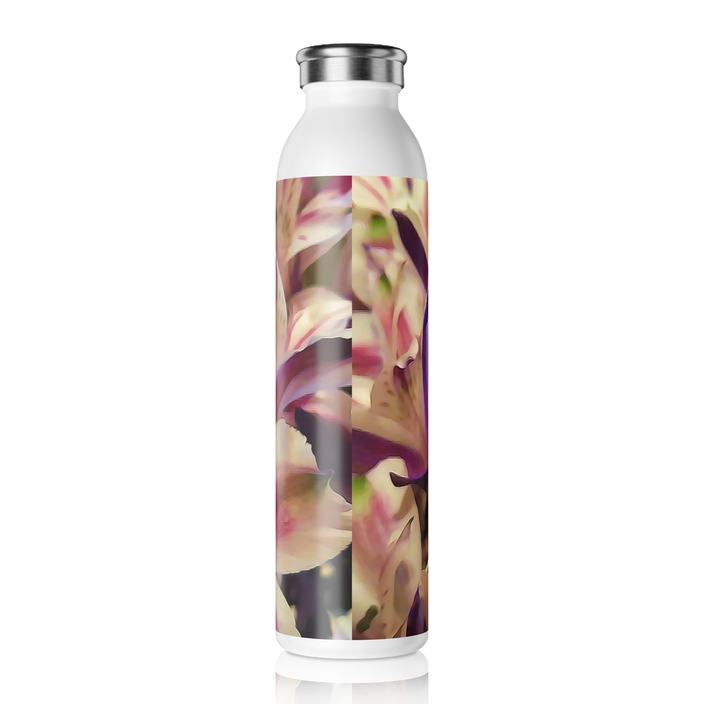 Pink and White Flowers Slim Water Bottle - Elegant Hydration, Eco-Friendly Gift, Summer Essential, Workout Companion, Home Decor