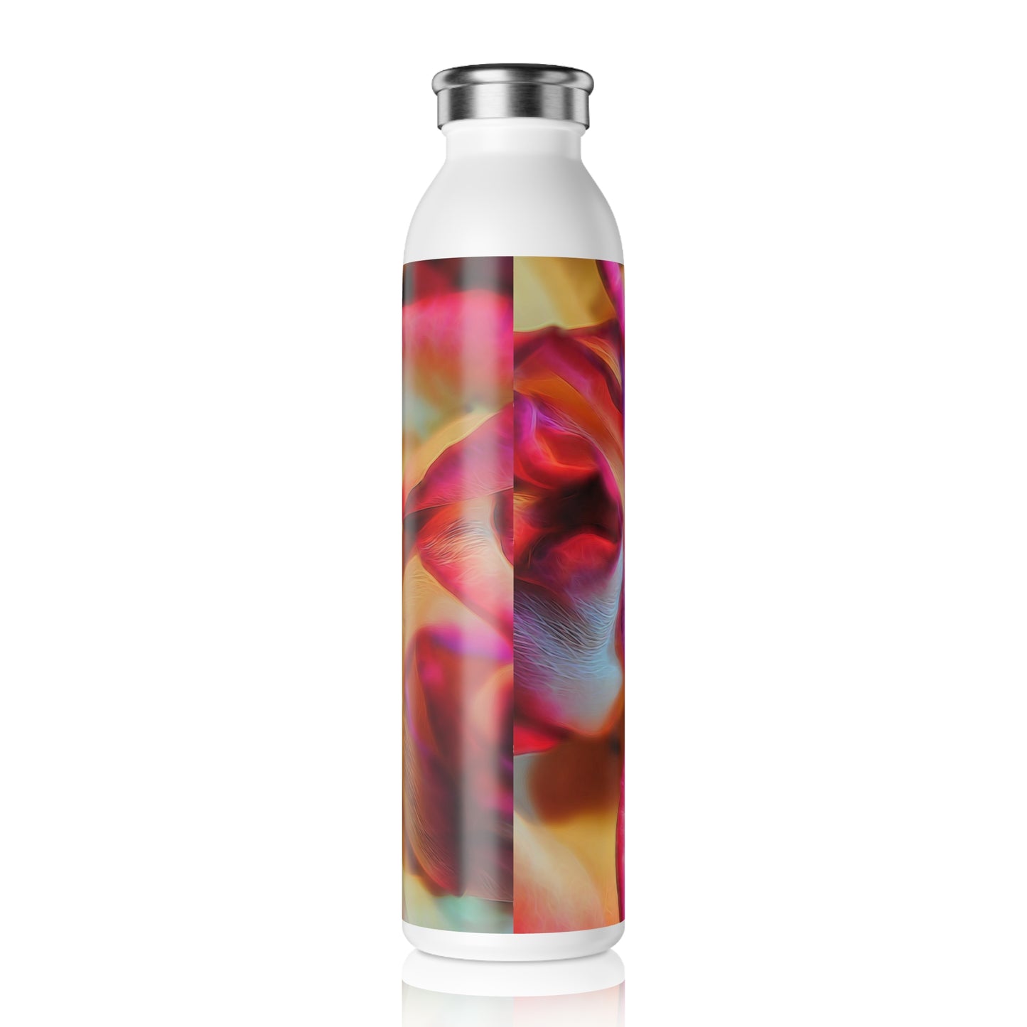 Pink and White Roses Unfolding Floral Slim Water Bottle - Eco-Friendly Hydration