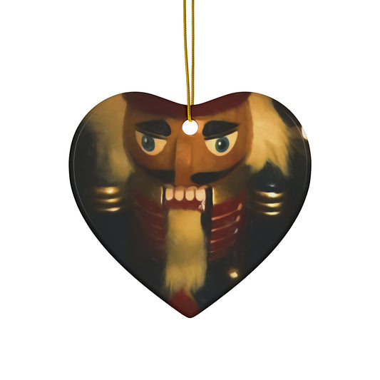 Nutcracker Ceramic Ornament — Round Holiday Tree Decoration