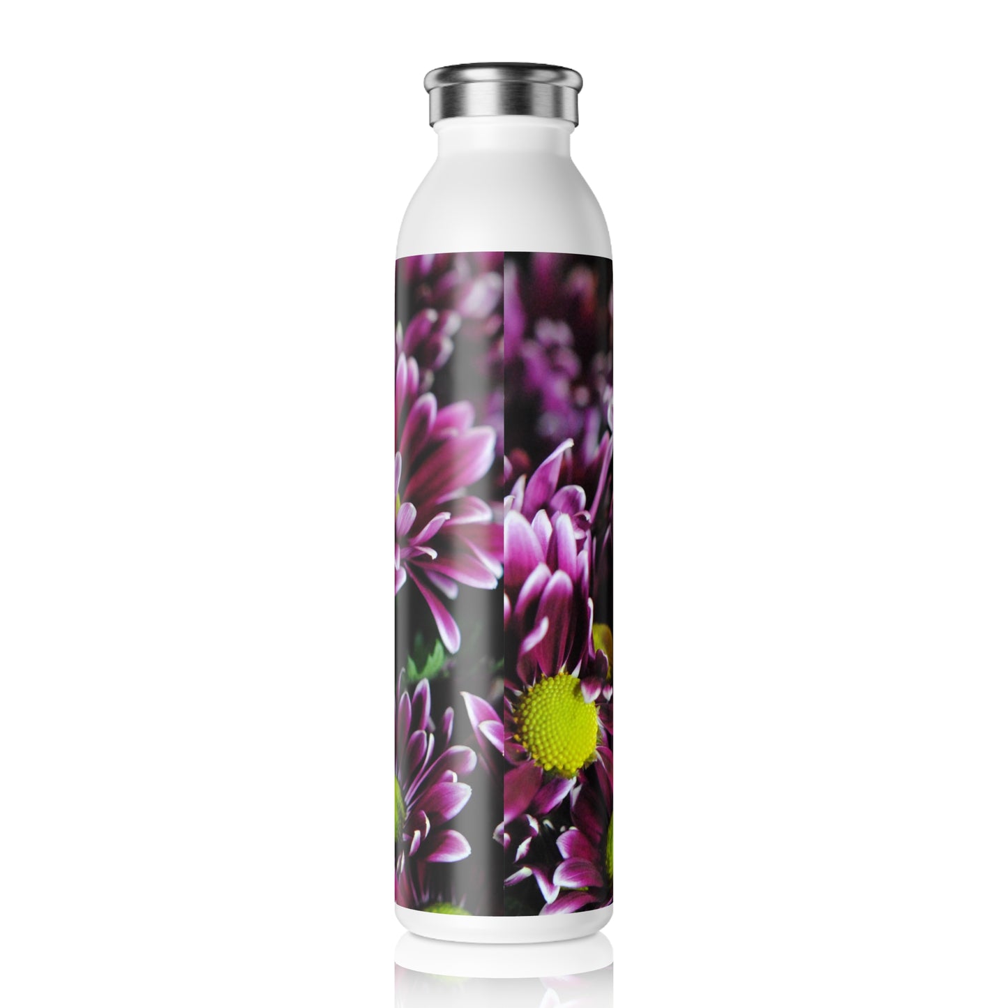 Maroon and White Mums Slim Water Bottle - Reusable, Eco-Friendly Hydration, Gift for Nature Lovers, Workout Companion, Travel Accessory