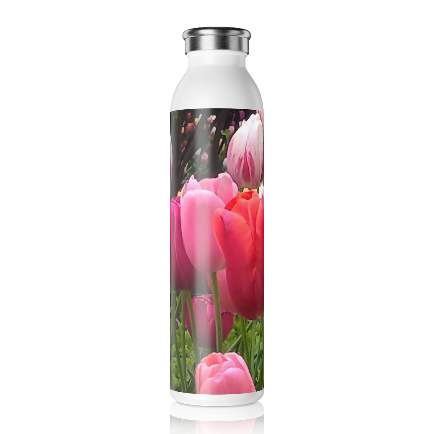 Home Chicago Tulips Slim Water Bottle, Floral Water Bottle for Garden Lovers, Eco-Friendly Drinkware, Spring Gift, Hydration Bottle