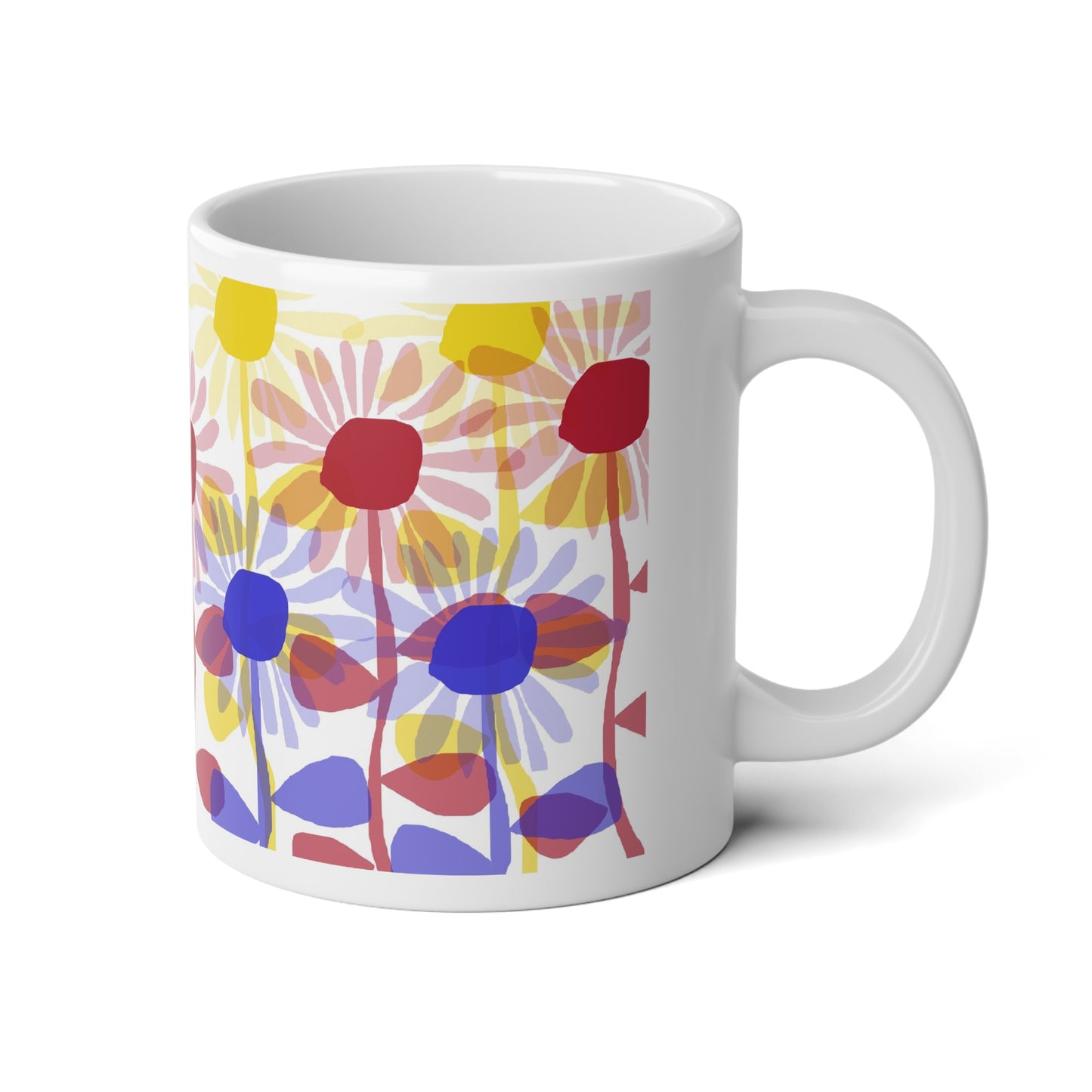 Red Yellow Blue Sunflowers Jumbo Mug, 20oz - Bright Flower Design for Coffee Lovers, Home Decor, Garden Themed Gift, Spring Vibes, Tea Time Companion