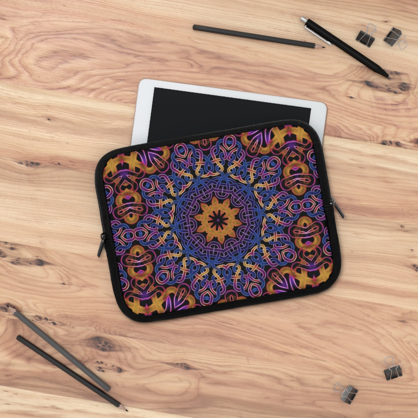 Blue Gold Celtic Kaleidoscope Laptop Sleeve
