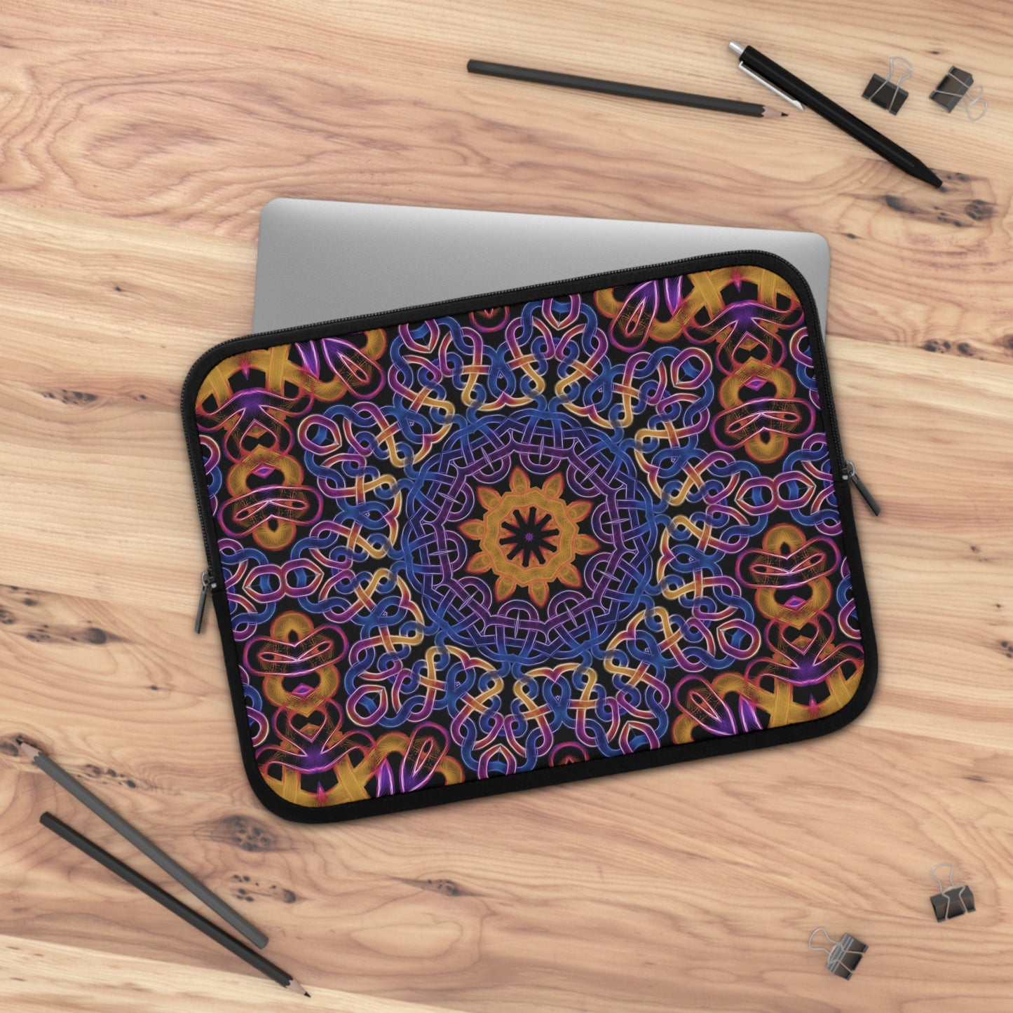 Blue Gold Celtic Kaleidoscope Laptop Sleeve