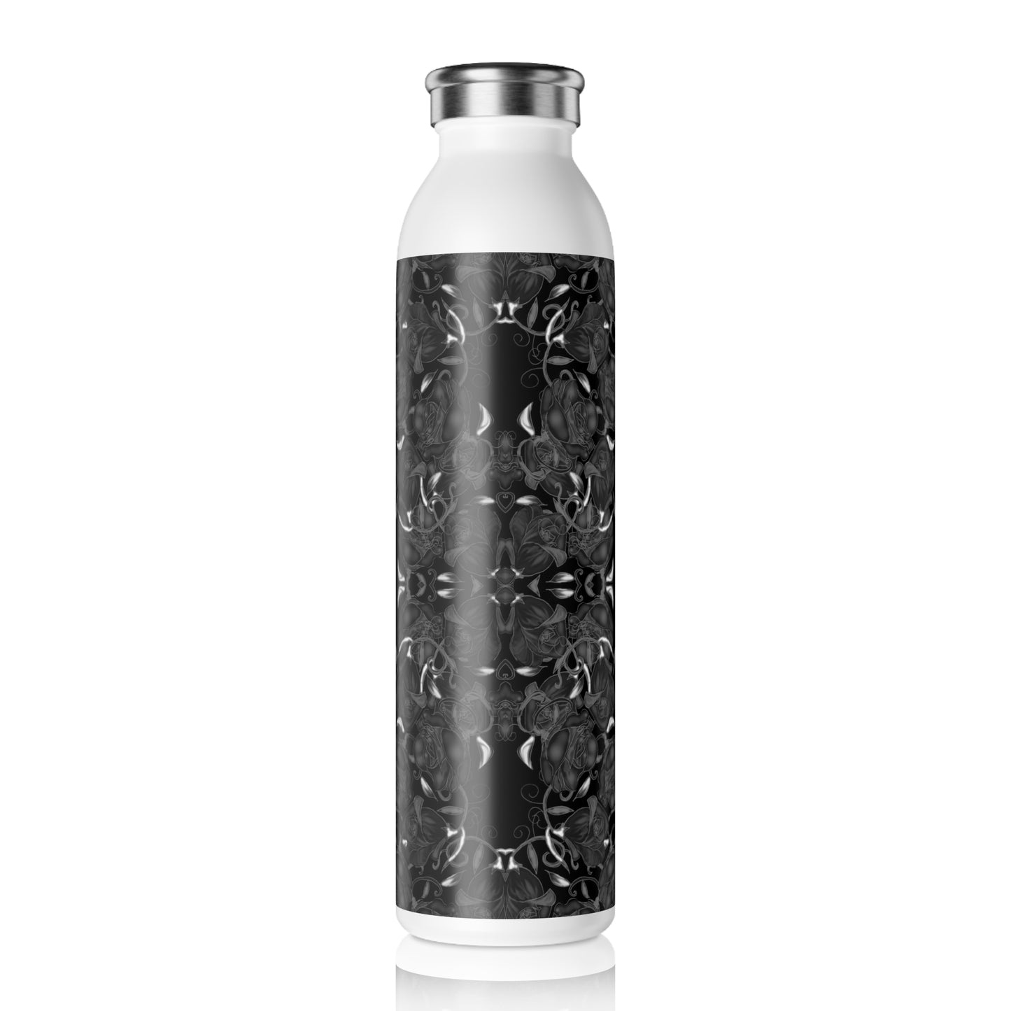 Black Roses Slim Water Bottle with Black Floral Design, Eco-Friendly Hydration, Travel Accessory, Gift for Her, Gym Companion