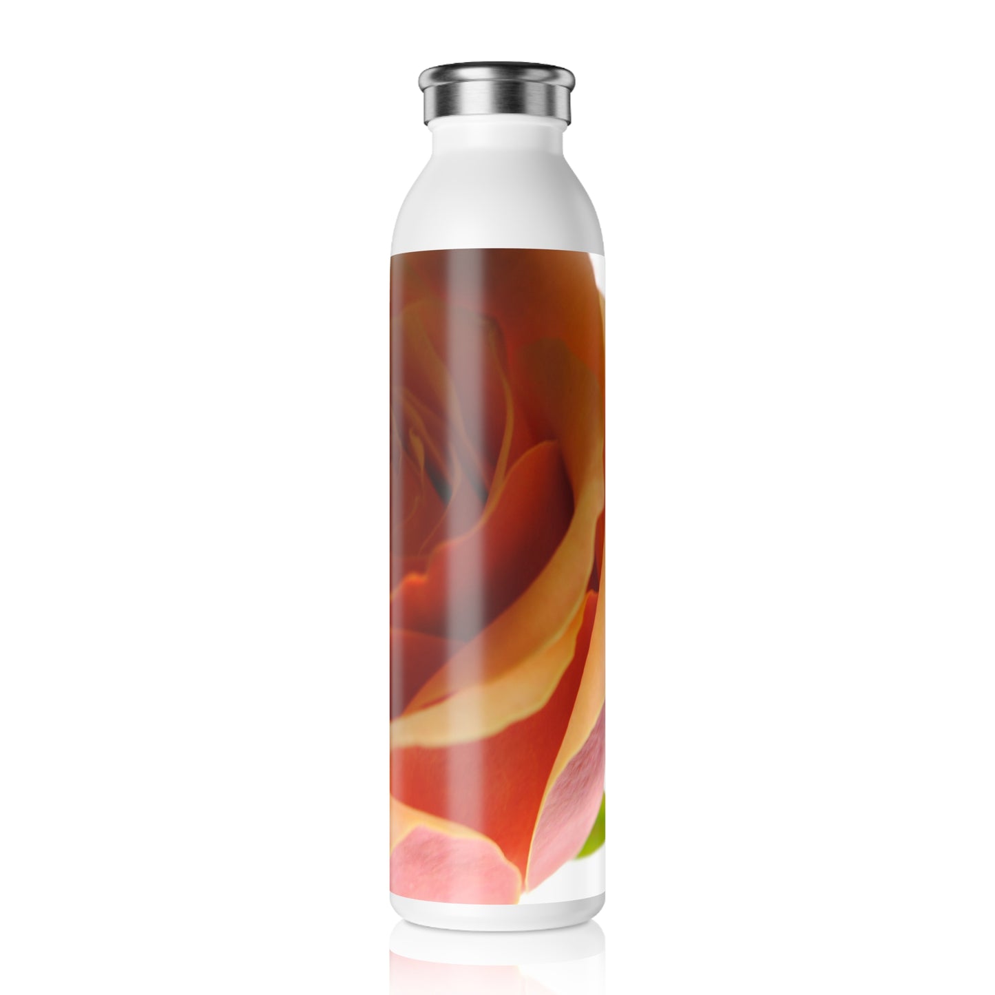 Pastel Pink and Orange Rose Floral Slim Water Bottle | Eco-Friendly Hydration, Gym, Yoga, Gift for Her, Summer Vibes, Floral Design