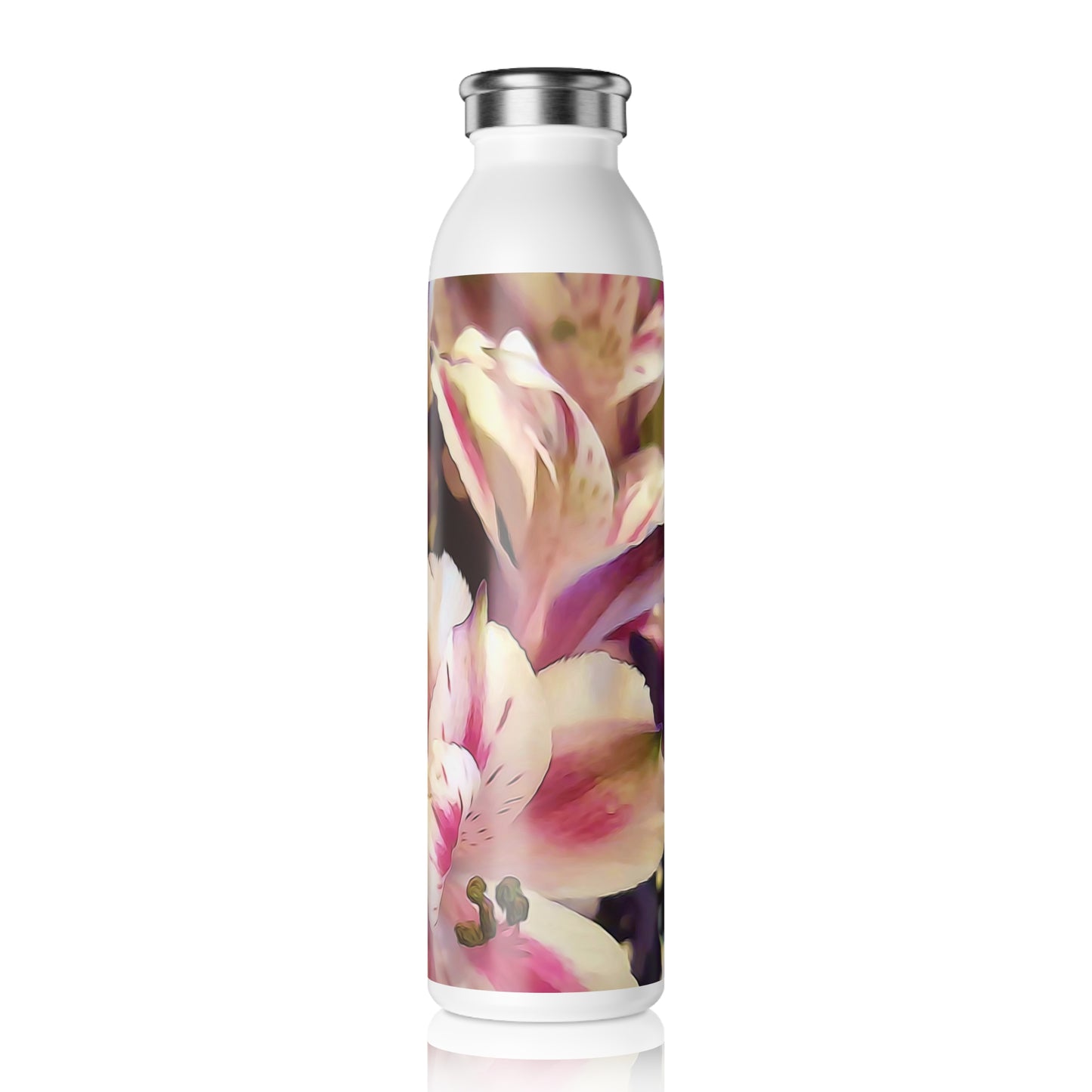 Pink and White Flowers Slim Water Bottle - Elegant Hydration, Eco-Friendly Gift, Summer Essential, Workout Companion, Home Decor