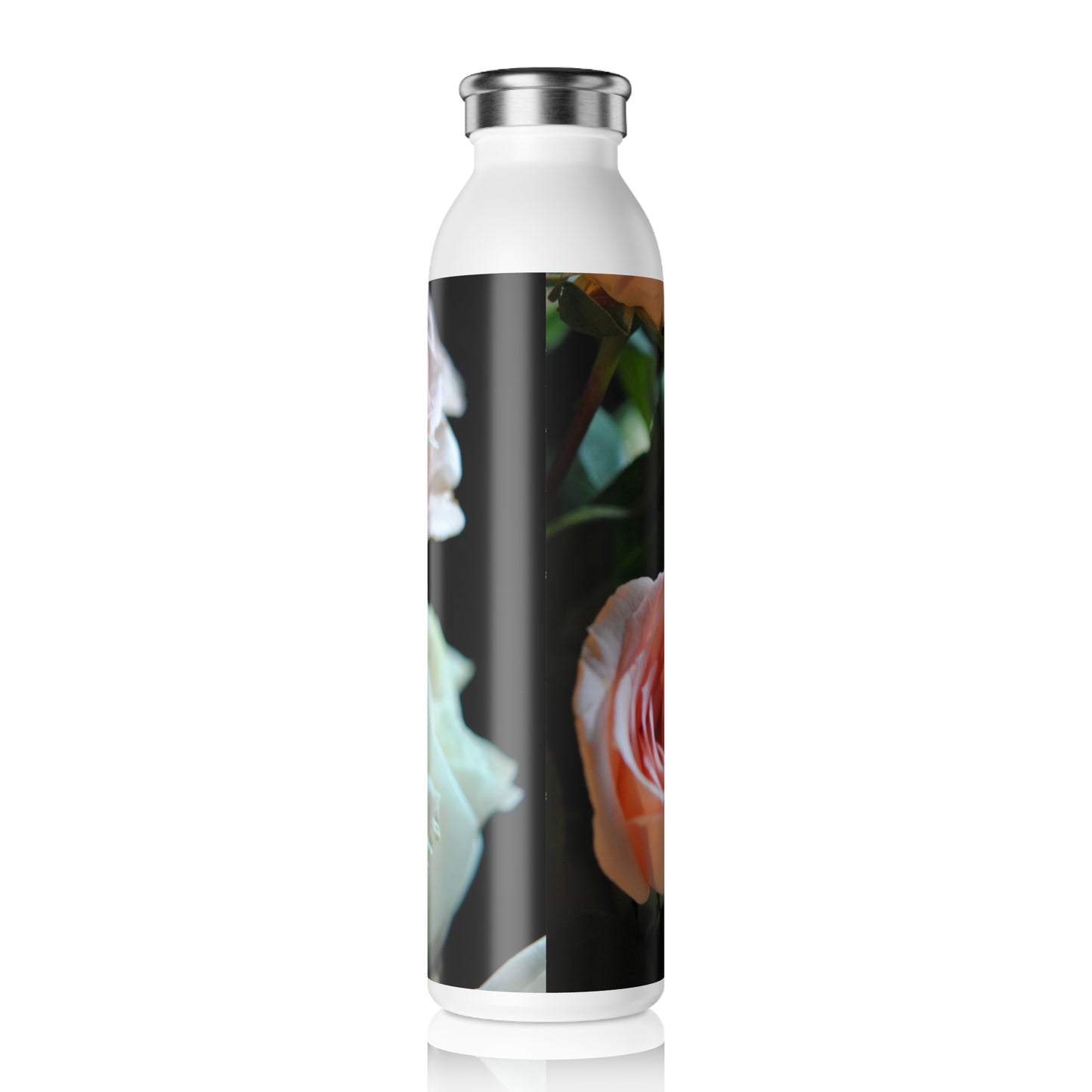 Pink and White Roses Bouquet Slim Water Bottle - Elegant Rose Design for Hydration on the Go