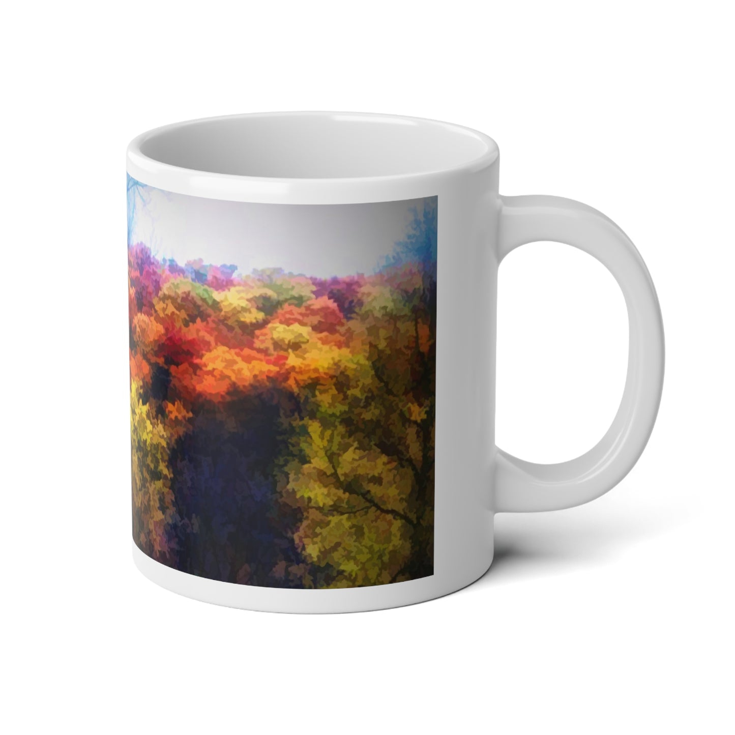 Autumn Forest Jumbo Mug, Cozy Coffee Cup, 20oz Hot Beverage, Fall Decor, Nature Lover Gift, Scenic Mug